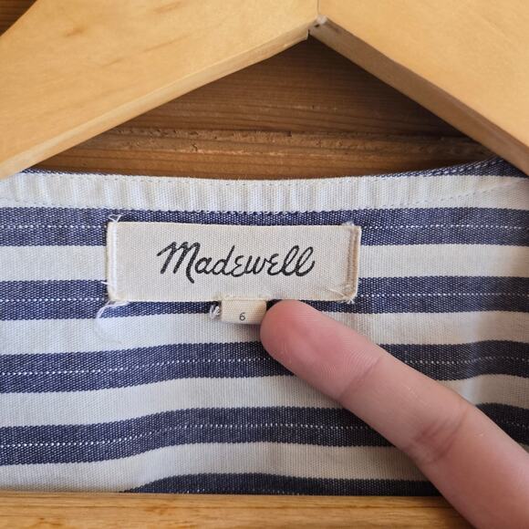 Madewell Cutout Dress Shimmer Stripe Midi Blue Boho Button Front Tie 6 Cottage - Picture 4 of 6